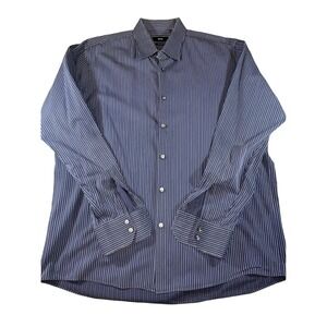 BOSS Hugo Boss Mens Dress Shirt Regular Fit 17‎ 34/35 Blue Pinstripe